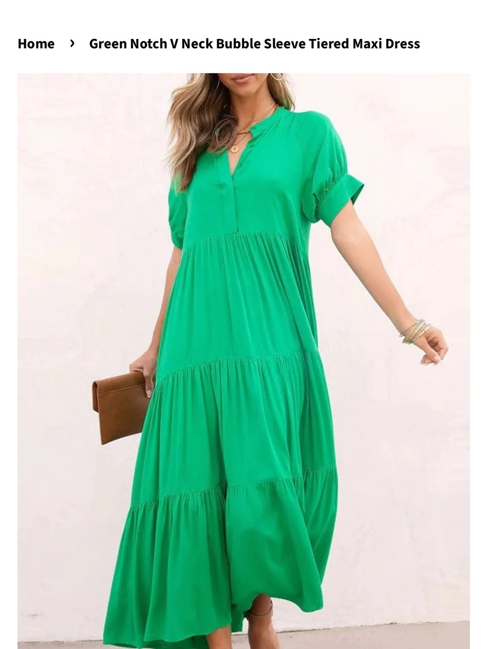 Green Notch V-Neck Tiered Maxi Dress - Green